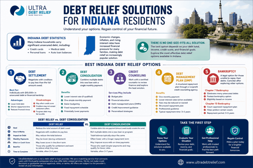 Indiana Debt Relief: Complete Guide to Debt Relief Programs, Options & How to Get Out of Debt (2026) 3 Best Indiana Debt Relief Options