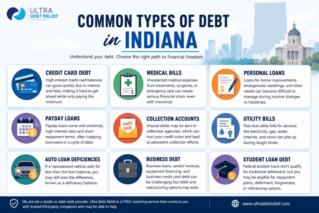 Indiana Debt Relief: Complete Guide to Debt Relief Programs, Options & How to Get Out of Debt (2026) 2 Common Types of Debt in Indiana
